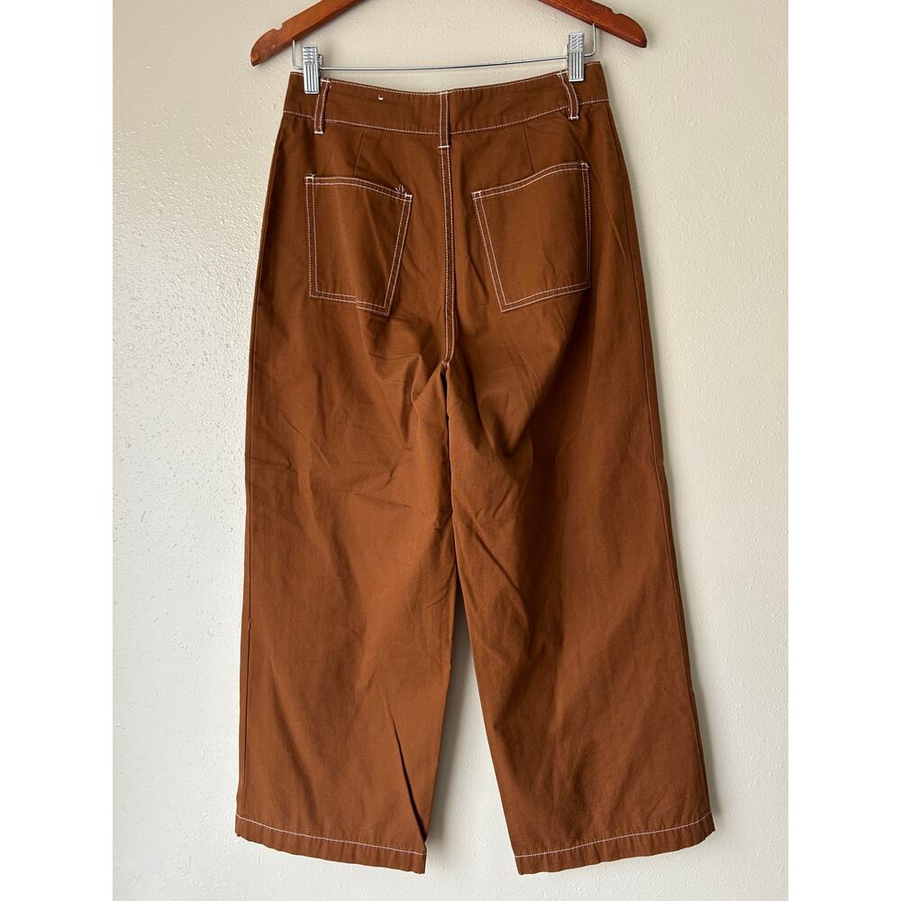 🥶 WhoWhatWear Dark Tan Wide Leg Cropped High Rise Pants Size 6 - Picture 9 of 12
